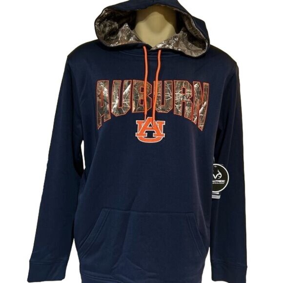 Realtree Auburn men’s Performance Hoodie Navy Camouflage Large New - Picture 1 of 9